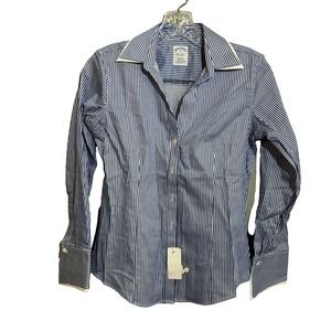 NWOT Brooks Brothers Petite Fitted Stretch Stripe  Button Down Size 0 MSRP $98